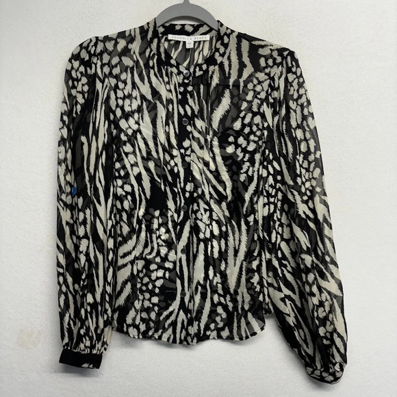 Veronica Beard Ashlynn Silk Blouse Sheer 2 Black and Bone Button Down - Picture 7 of 16